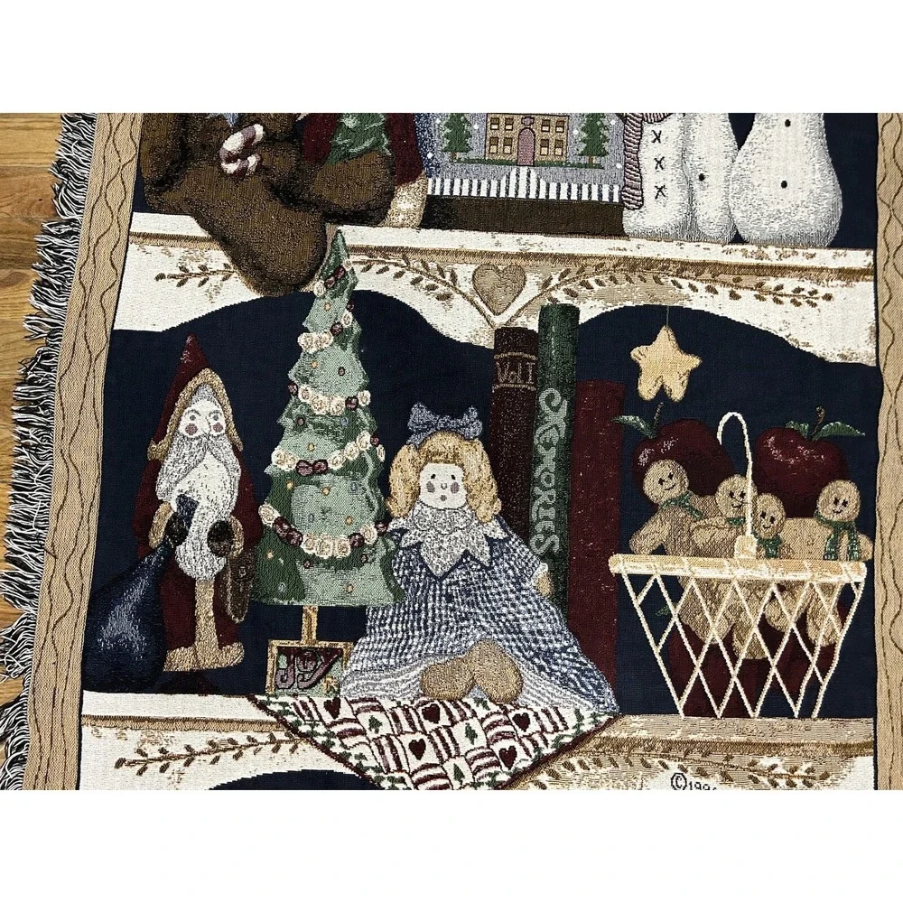 Seasons Greetings Santa & Snowmen Christmas Tapestry Afghan Throw‎ Blanket 50x65